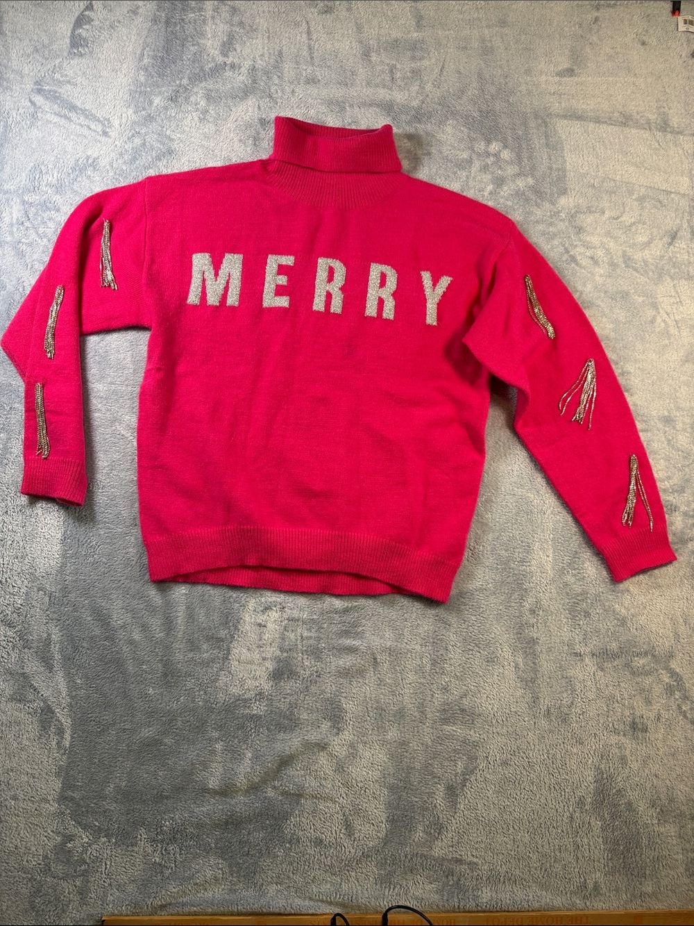Grace And Emma Womens XL Pink Merry Turtleneck Sweater Metallic Tassels #3129